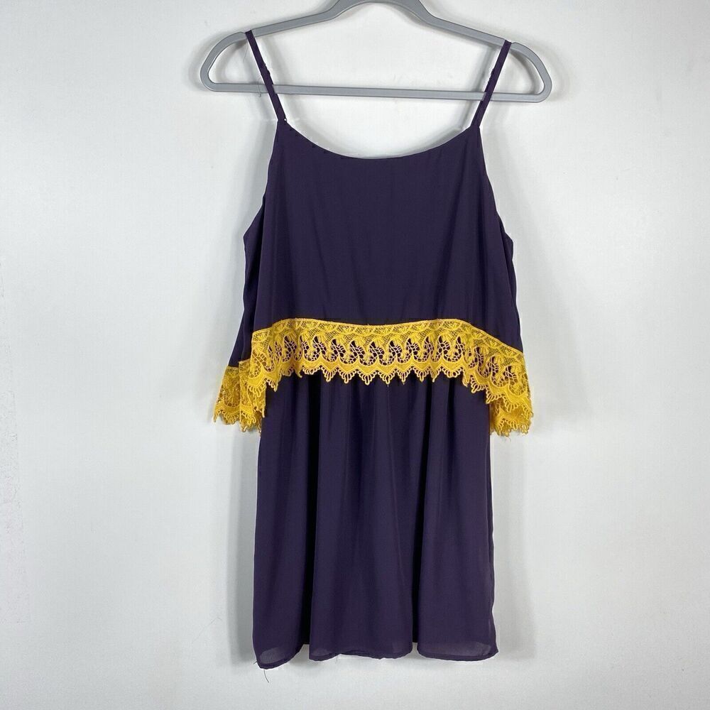 Fascination Size Medium At The Half Lace Trim Mini Dress Purple Gold